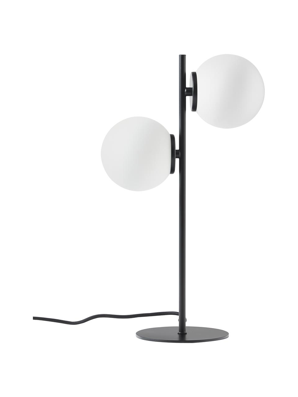 Lámpara de mesa de vidrio opalino Atlanta, Estructura: metal con pintura en polv, Cable: tela, Blanco, negro, Ø 15 x Al 45 cm