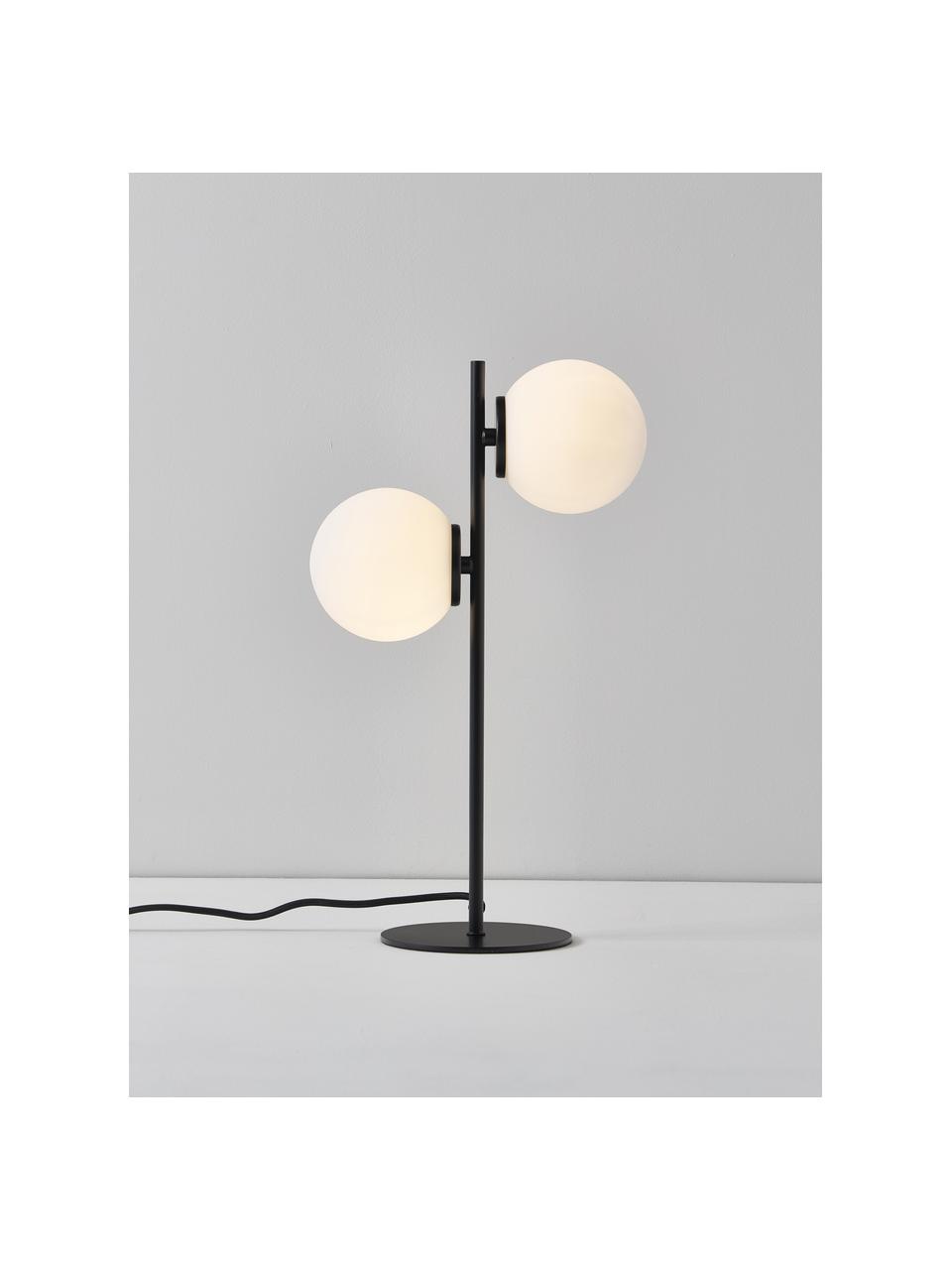 Lampada da tavolo in vetro opale Atlanta, Struttura: metallo verniciato a polv, Bianco, nero, Ø 15 x Alt. 45 cm