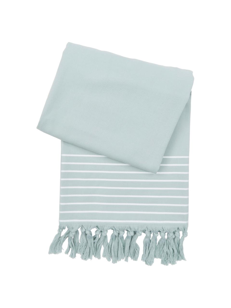 Fouta con flecos Freddy, Reverso: felpa rizada, Verde salvia, An 100 x L 180 cm