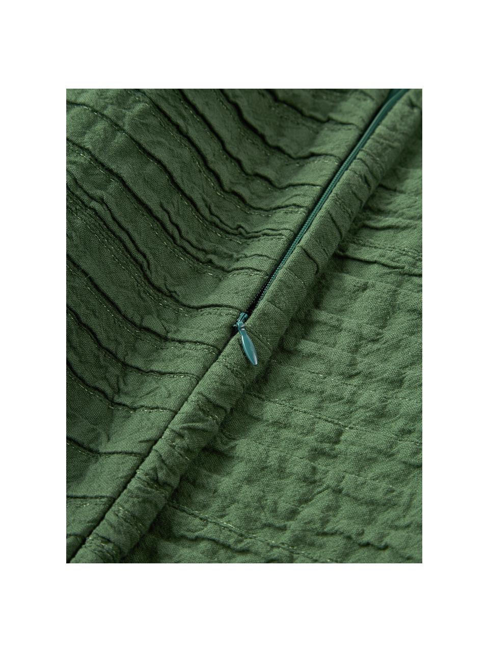 Housse de coussin en coton avec motif plissé Artemis, 99 % coton, 1 % polyester, Vert foncé, larg. 30 x long. 50 cm
