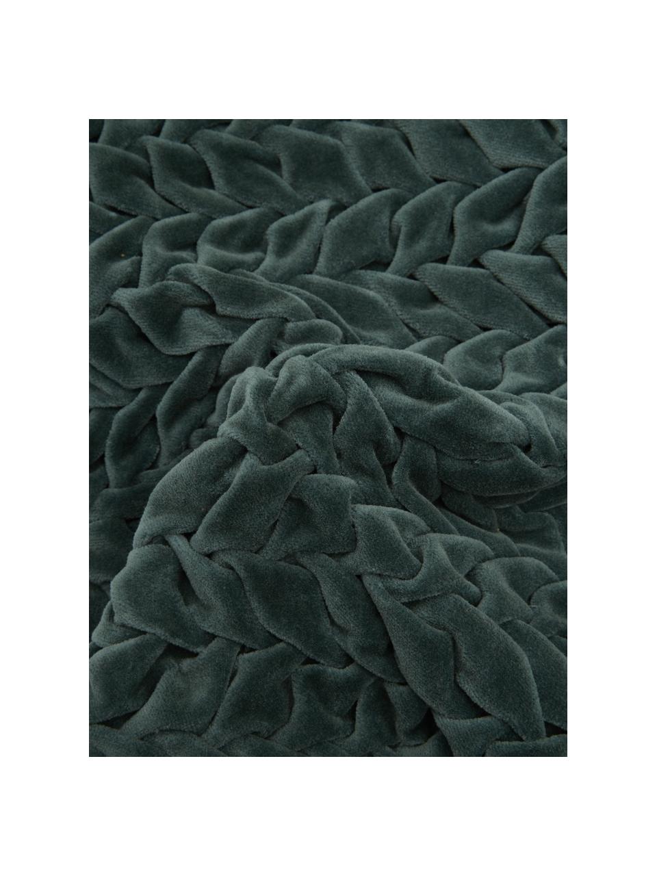Cuscino in velluto blu-verde con superficie arruffata Smock, Rivestimento: 100% velluto di cotone, Blu-verde, Larg. 30 x Lung. 50 cm