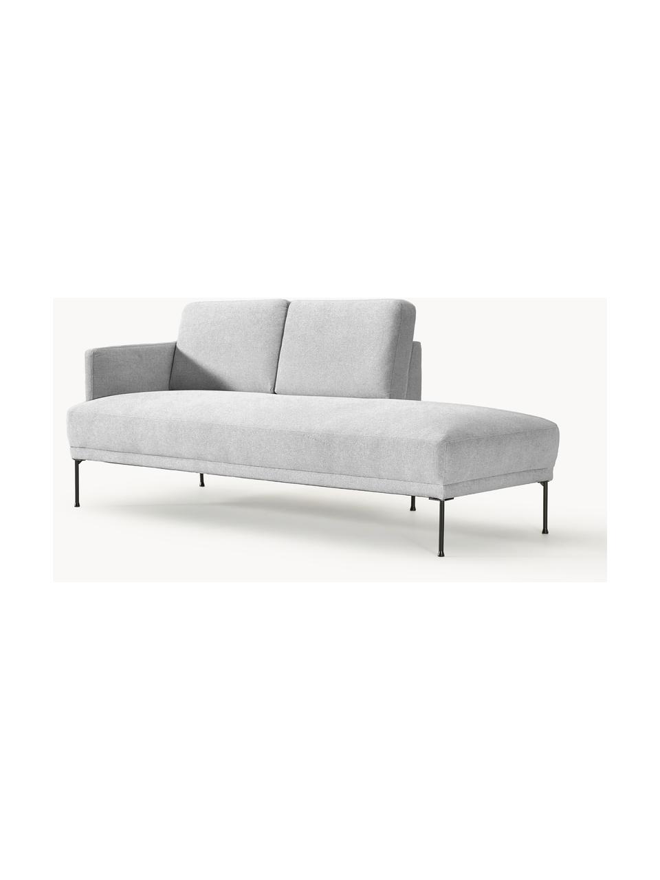 Chaise longue Fluente, Bekleding: 100% polyester Met 80.000, Frame: massief grenenhout, berke, Poten: metaal, gepoedercoat Dit , Geweven stof lichtgrijs, B 202 x D 85 cm, rugleuning links