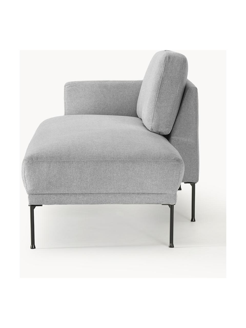 Chaise longue Fluente, Bekleding: 100% polyester Met 80.000, Frame: massief grenenhout, berke, Poten: metaal, gepoedercoat Dit , Geweven stof lichtgrijs, B 202 x D 85 cm, rugleuning links