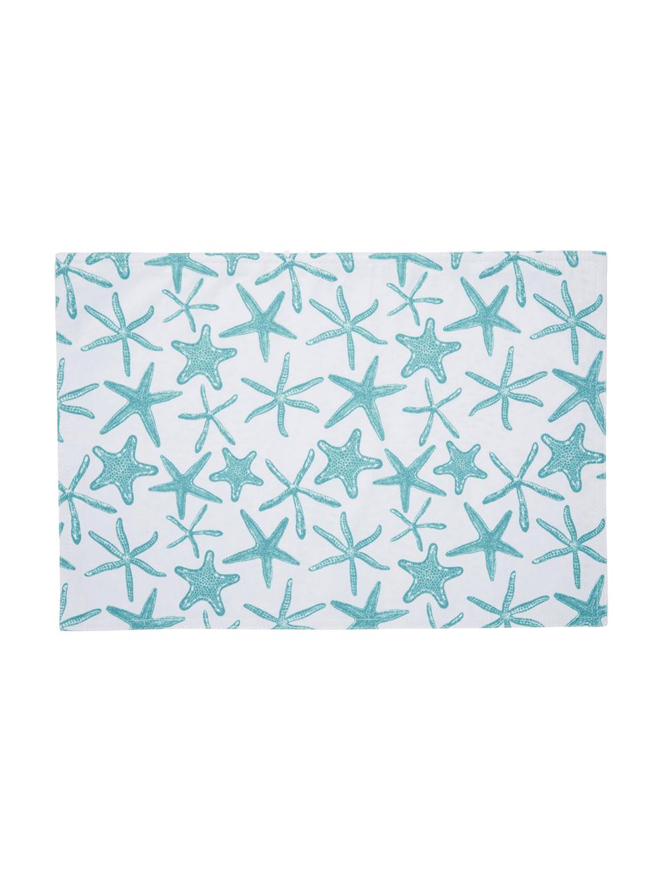 Waterafstotende placemats Starbone, 2 stuks, Polyester, Wit, blauw, 33 x 48 cm