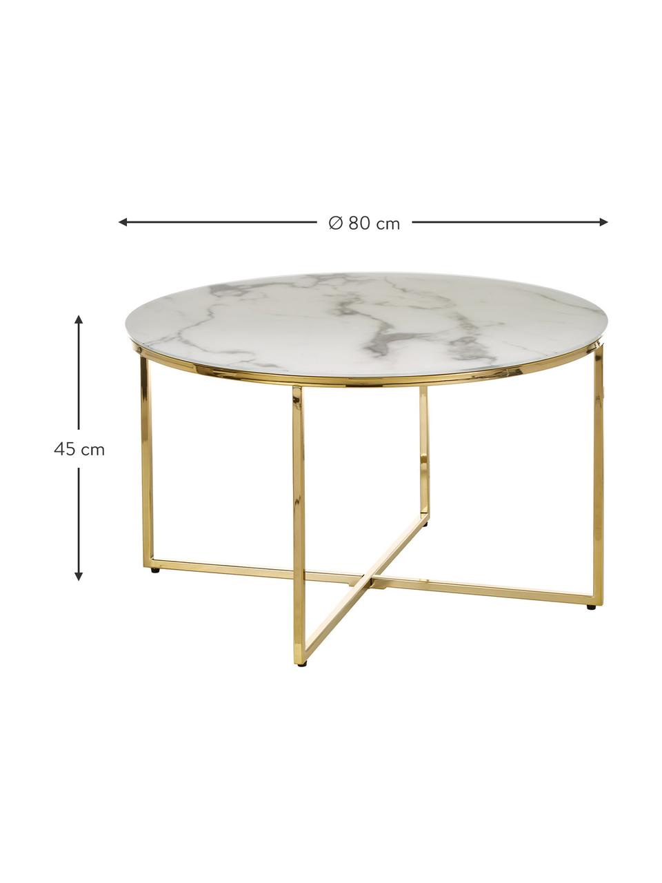Table basse verre marbré Antigua, Plateau : blanc, marbré Structure : laiton, Ø 80 x haut. 45 cm