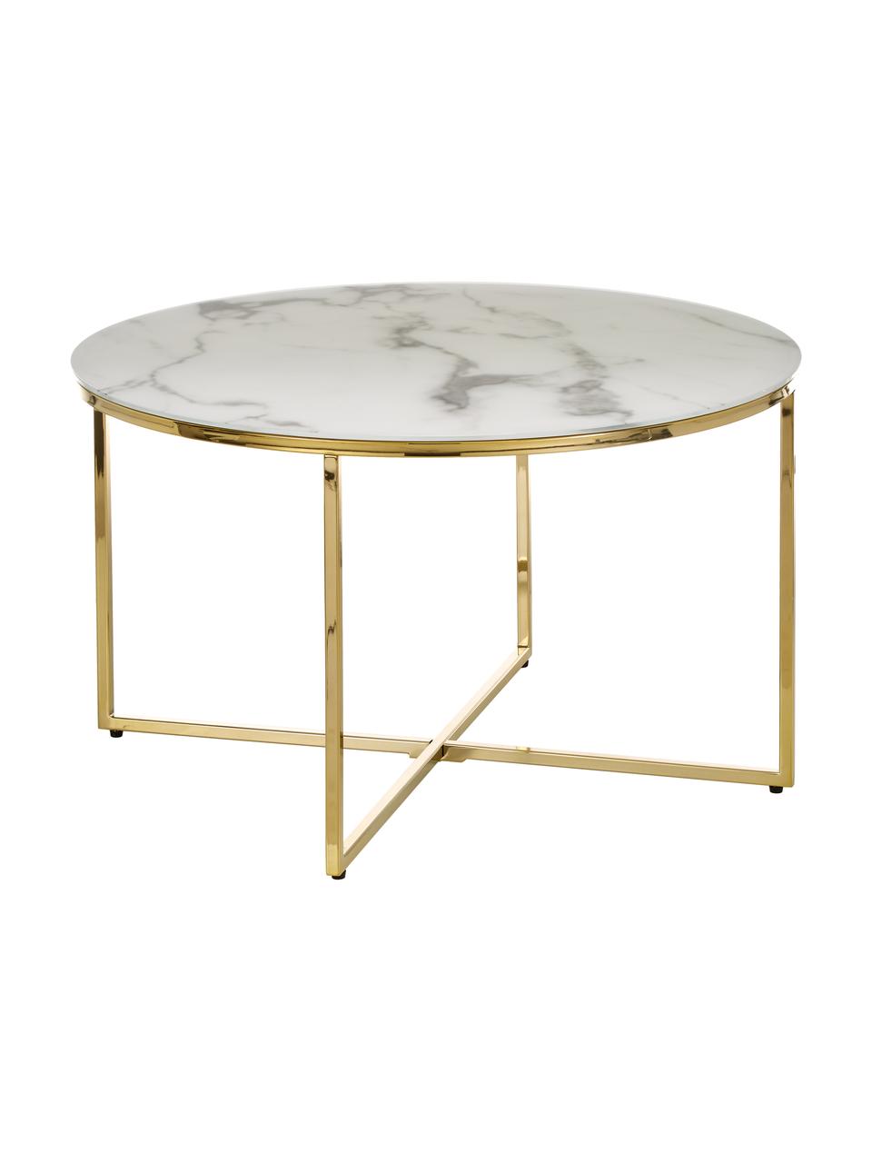 Table basse ronde verre aspect marbre Antigua, Blanc, marbré, couleur dorée, Ø 80 x haut. 45 cm
