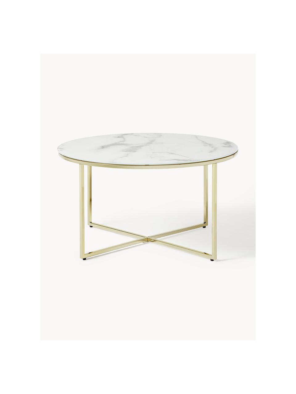 Table basse ronde look marbre Antigua, Blanc look marbre, doré, Ø 80 cm