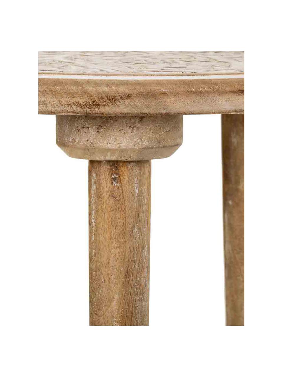 Tavolino rotondo in legno di mango con intaglio Flora, Legno di mango, Legno di mango, legno chiaro, Ø 45 x Alt. 45 cm