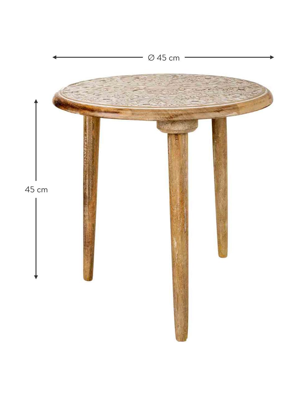 Tavolino rotondo in legno di mango con intaglio Flora, Legno di mango, Legno di mango, legno chiaro, Ø 45 x Alt. 45 cm