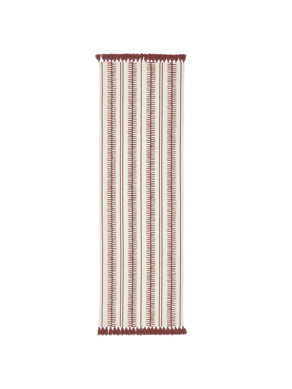 Handgeweven katoenen loper Rita in beige/terracottarood, Beige, terracottarood, B 80 x L 250 cm