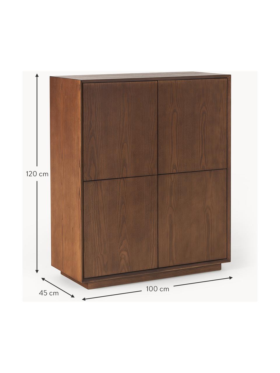 Highboard Noel aus Eschenholzfurnier, Mitteldichteholzfaserplatte (MDF) mit Eschenholzfurnier, Dunkles Holz, B 100 x H 120 cm