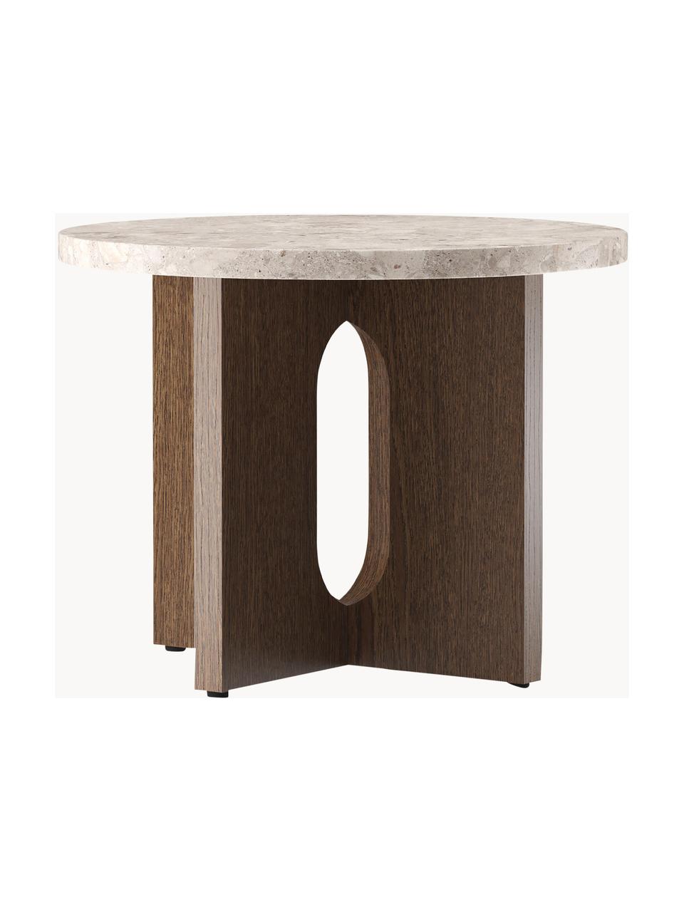 Mesa auxiliar Ibiza, tablero de arenisca, Tablero: arenisca, Estructura: madera de roble, Arenisca, madera de roble oscura, Ø 50 x Al 39 cm