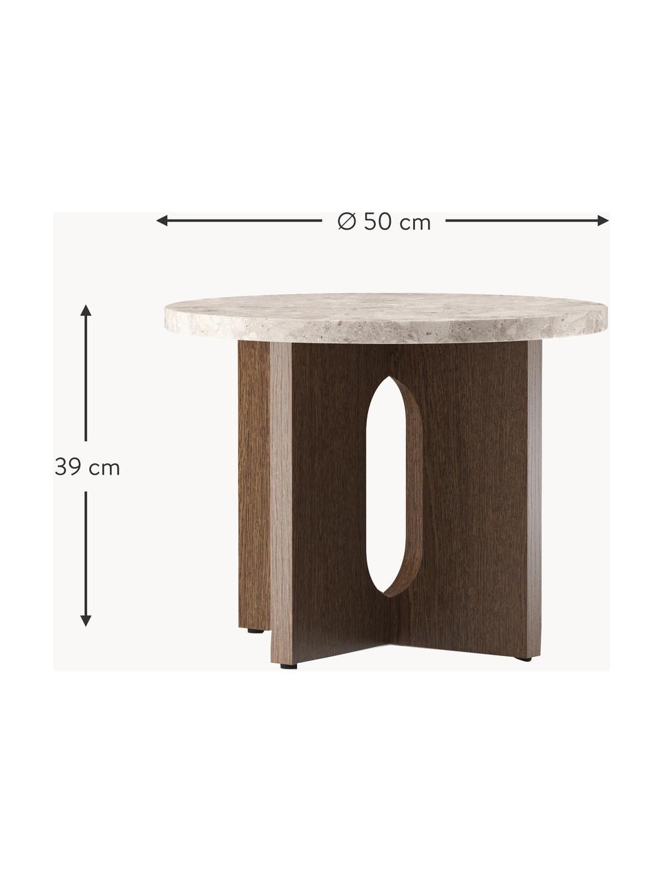 Stolik pomocniczy z blatem z piaskowca Ibiza, Blat: piaskowiec, Stelaż: drewno dębowe, Piaskowiec, ciemne drewno dębowe, Ø 50 x W 39 cm