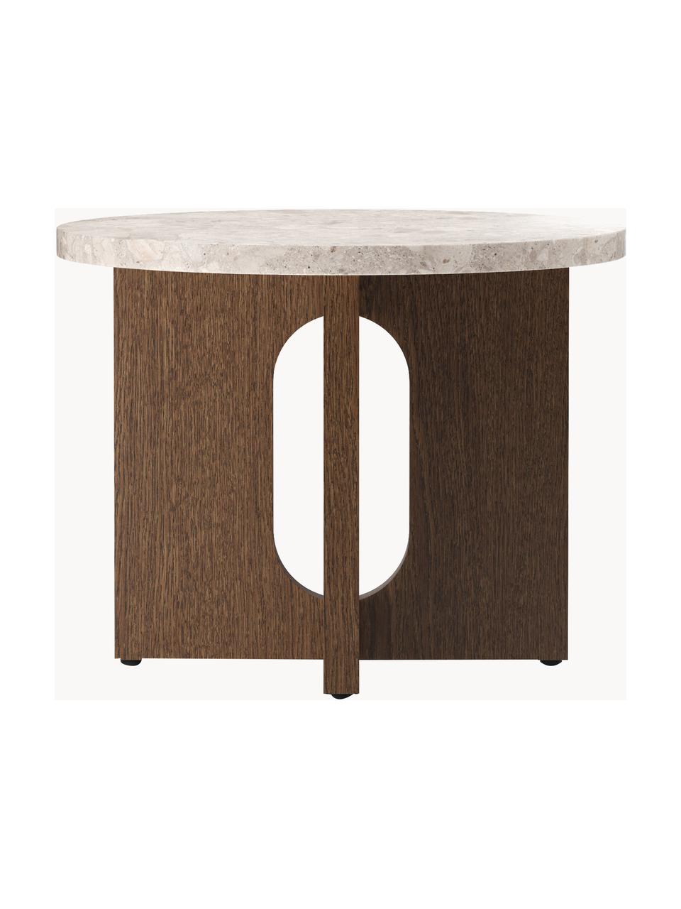 Mesa auxiliar Ibiza, tablero de arenisca, Tablero: arenisca, Estructura: madera de roble, Arenisca, madera de roble oscura, Ø 50 x Al 39 cm