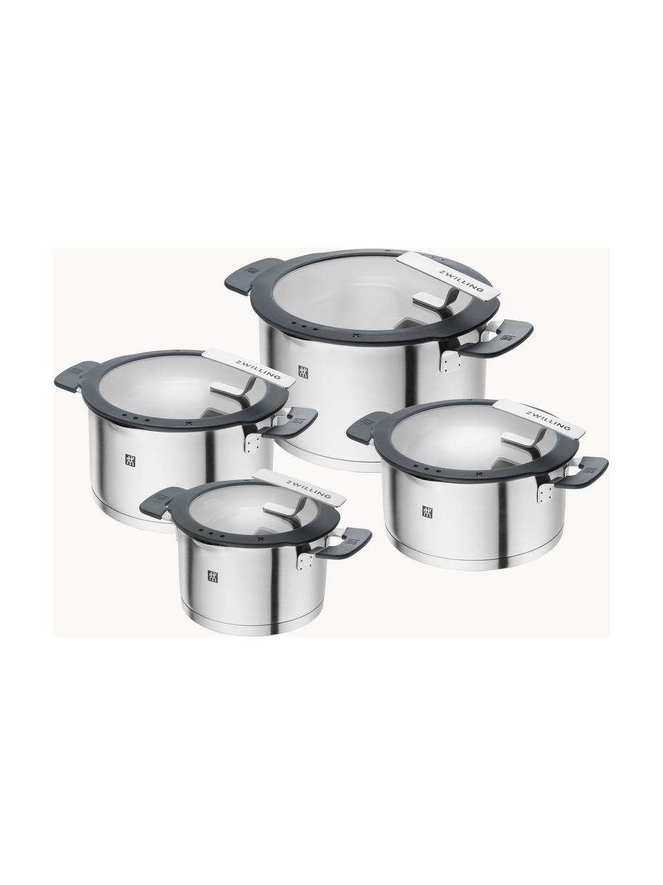 Batería de cocina de acero inoxidable Simplify, 4 pzas., Plateado, Set de diferentes tamaños