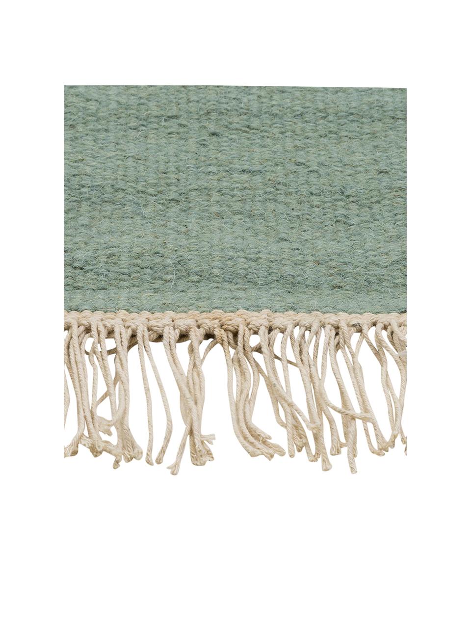 Ručne tkaný vlnený kelim koberec so strapcami Rainbow, Pistáciovozelená, Š 140 x D 200 cm (veľkosť S)