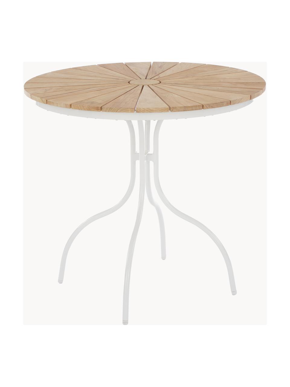 Kulatý balkonový stůl s deskou z teakového dřeva Hard & Ellen, Teakové dřevo, bílá, Ø 80 cm, V 72 cm