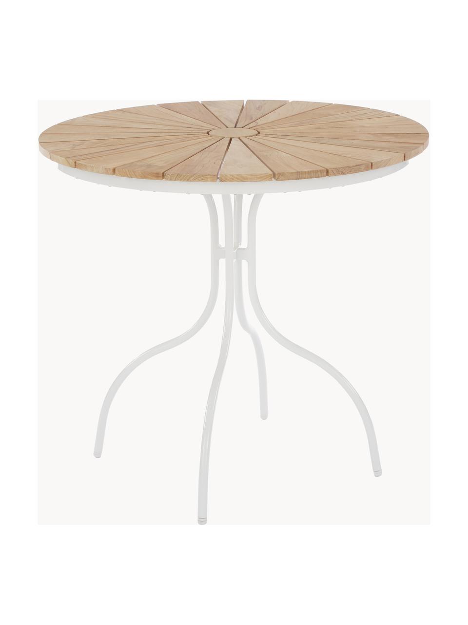 Table de jardin ronde en bois Hard & Ellen, Bois de teck, blanc, Ø 80 x haut. 72 cm