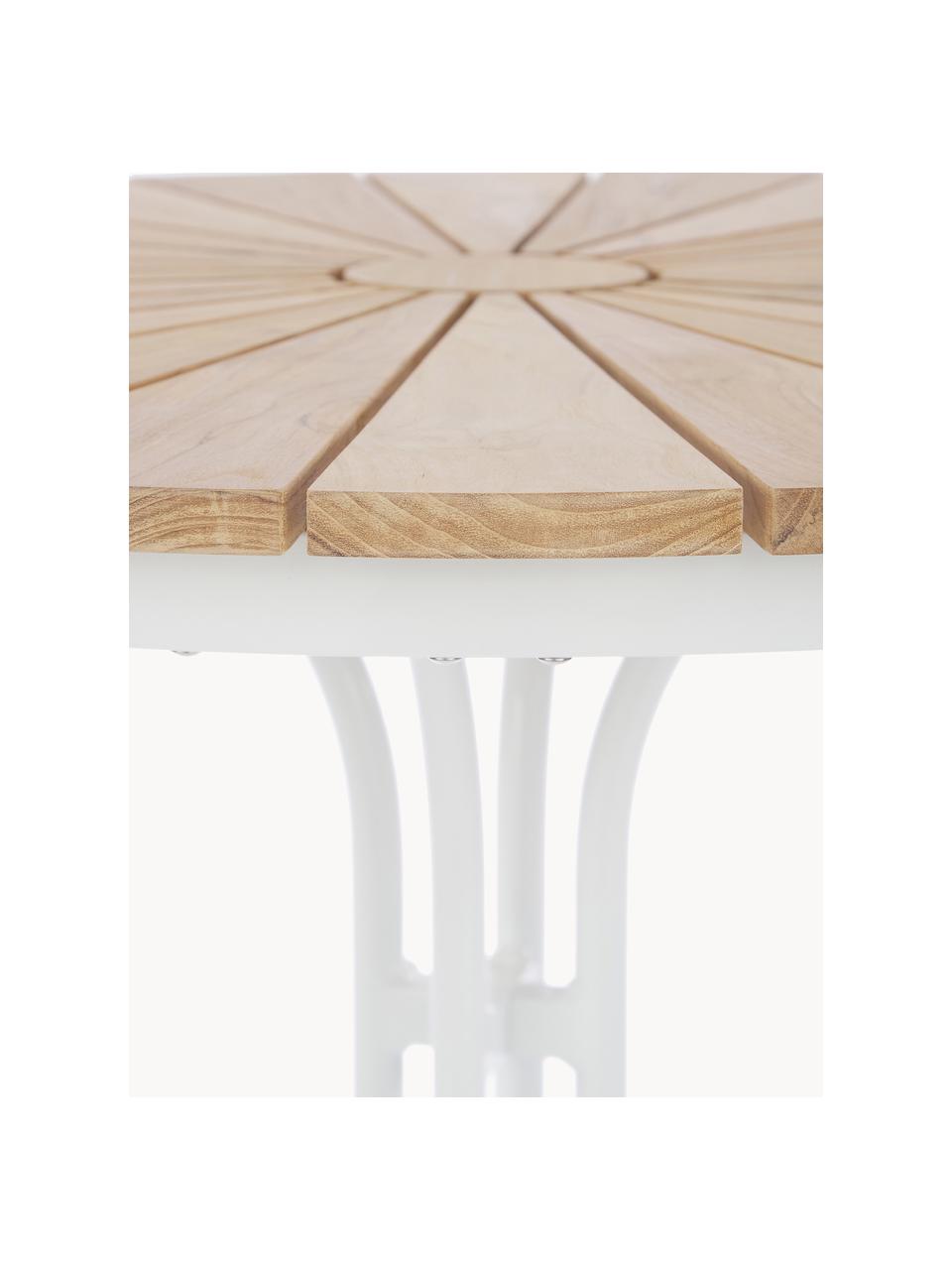 Okrúhly stolík na balkón so stolovou doskou z tíkového dreva Hard & Ellen, Tíkové drevo, biela, Ø 80 x V 72 cm