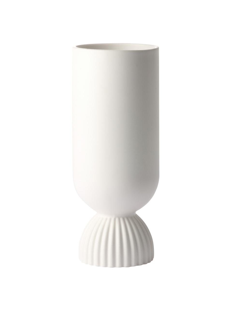 Vase Koralle aus Steingut mit Rippendetail, Steingut, Weiss, matt, Ø 10 x H 25 cm