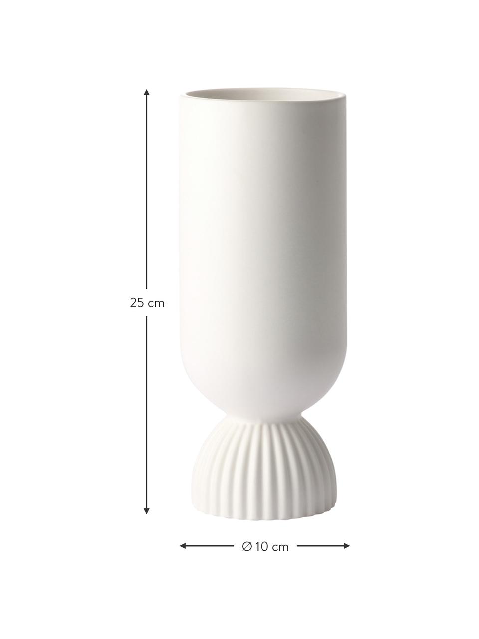 Deko-Vase Koralle mit Rippendetail, Steingut, Weiß, matt, Ø 10 x H 25 cm