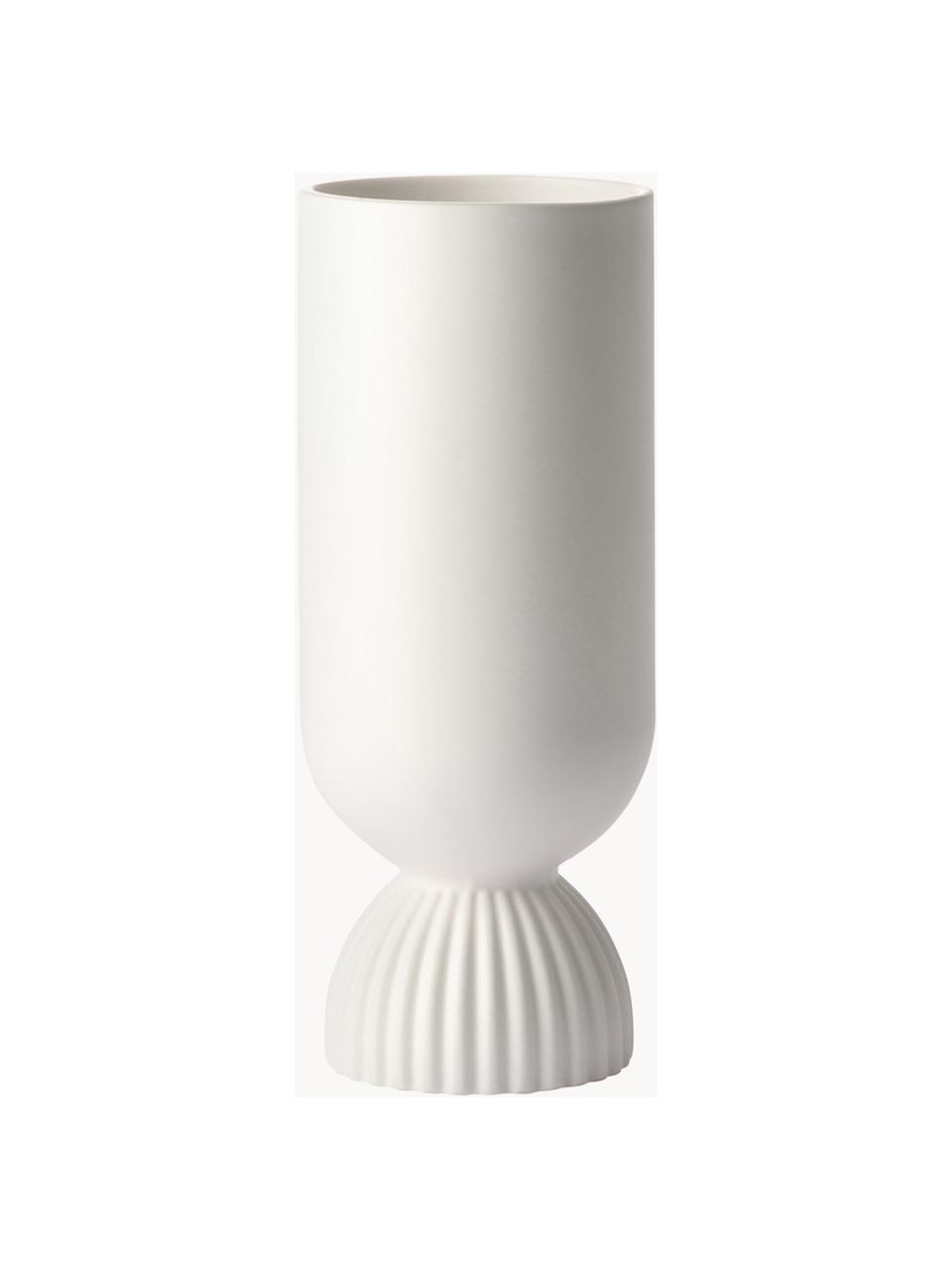 Vase Koralle mit Rippendetail, H 25 cm, Steingut, Weiß, Ø 10 x H 25 cm