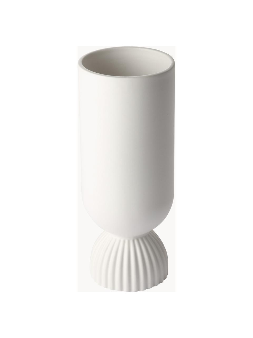 Vaso con base scanalata Koralle, alt. 25 cm, Gres, Bianco, Ø 10 x Alt. 25 cm