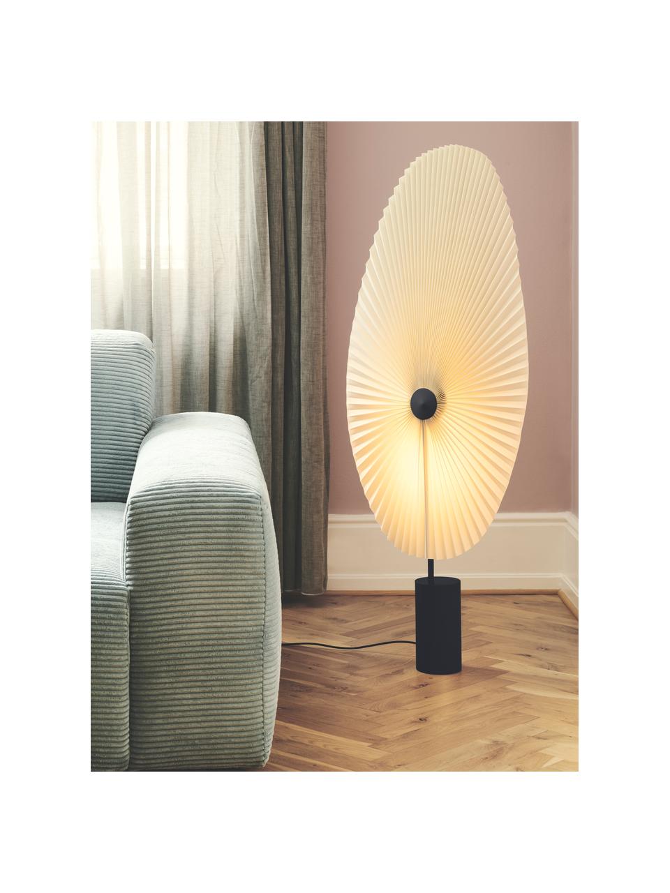 Kleine dimmbare LED-Stehlampe Liris, Lampenschirm: PVC-Folie mit Baumwollgew, Weiß, Schwarz, H 118 cm