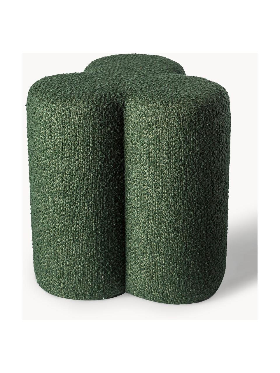 Pouf in bouclé Clover, Rivestimento: bouclé (97% poliestere, 3, Struttura: legno, Bouclé verde scuro, Ø 37 x Alt. 45 cm