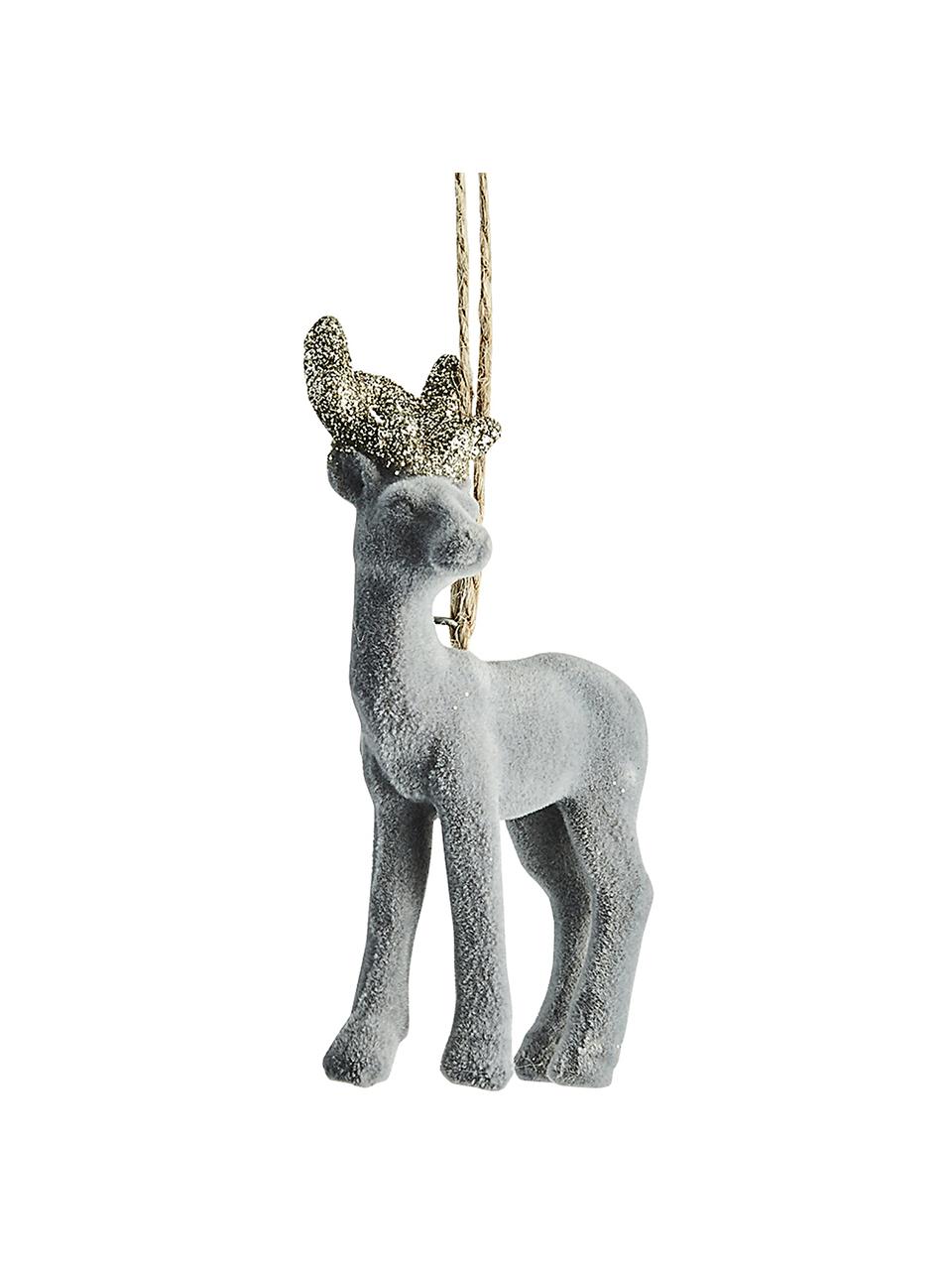 Décoration de sapin de Noël Deer haut. 9 cm, 2 pièces, Plastique, Gris, larg. 6 x haut. 9 cm