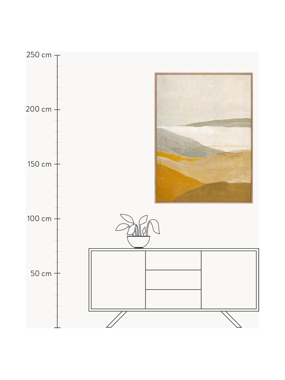 Handgemaltes Leinwandbild Yellow Field mit Holzrahmen, Rahmen: Eichenholzfurnier, beschi, Gelb- und Beigetöne, Holz, B 100 x H 150 cm