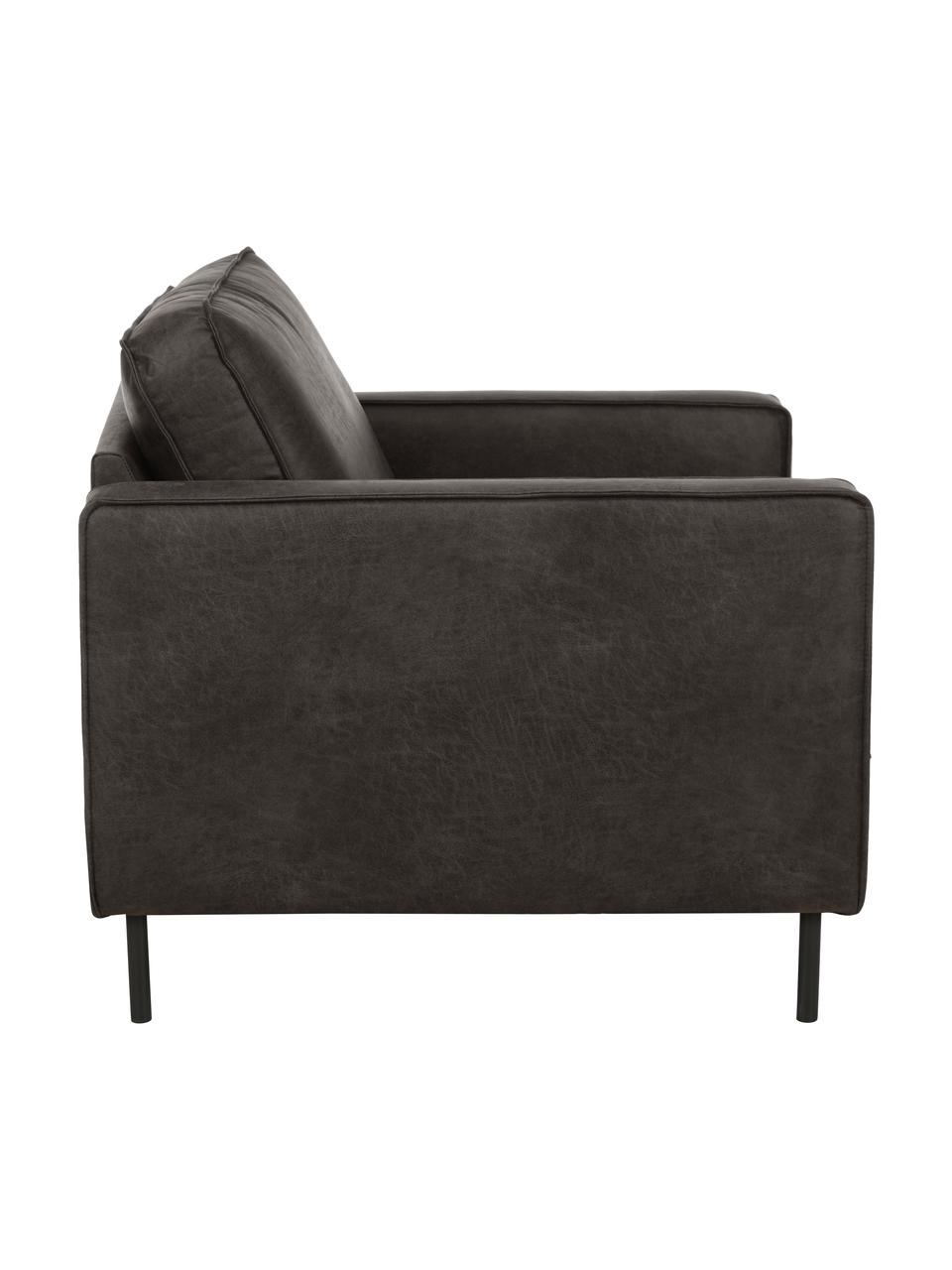 Poltrona in pelle riciclata Hunter, Rivestimento: 70% pelle riciclata, 30% , Struttura: legno di pino massiccio, , Piedini: metallo verniciato a polv, Pelle grigio-marrone, Larg. 87 x Prof. 95 cm