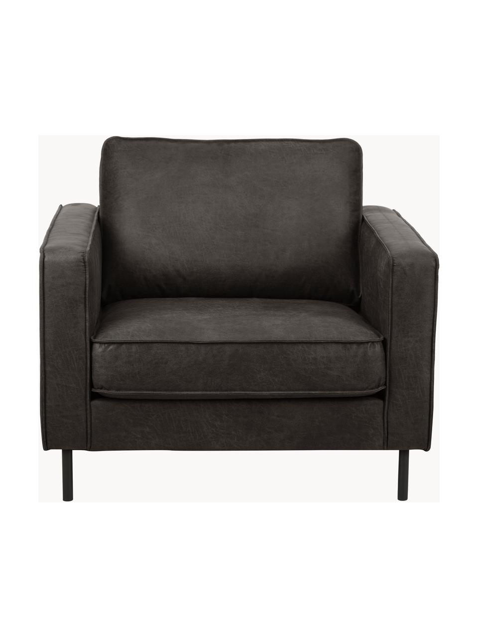 Fauteuil Hunter van gerecycled leer, Frame: massief grenenhout, vezel, Poten: gepoedercoat metaal Dit p, Leer antraciet, B 87 x D 95 cm