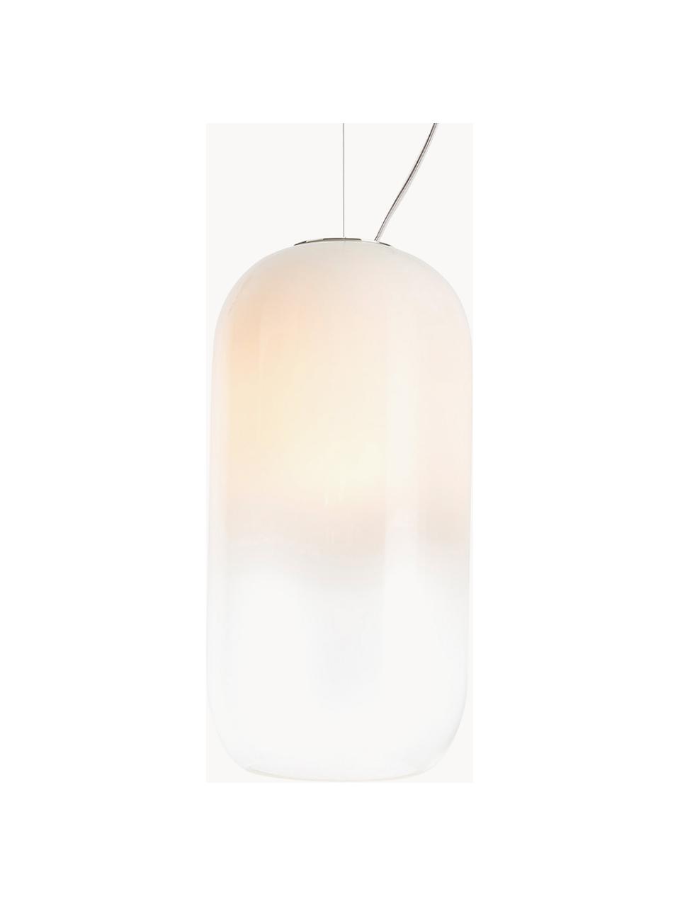 Kleine hanglamp Gople, mondgeblazen, Lampenkap: mondgeblazen glas, Wit, Ø 15 x H 29 cm