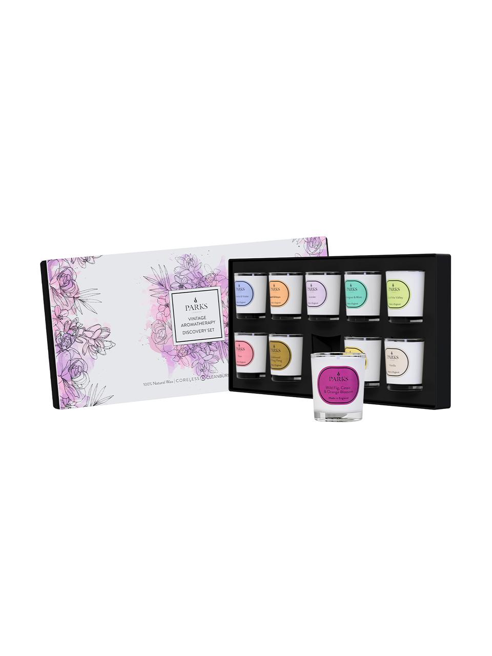 Set de velas perfumadas Vintage Aromatherapy, 10 uds., Recipiente: vidrio, Fragancias diferentes, Ø 5 x Al 5 cm