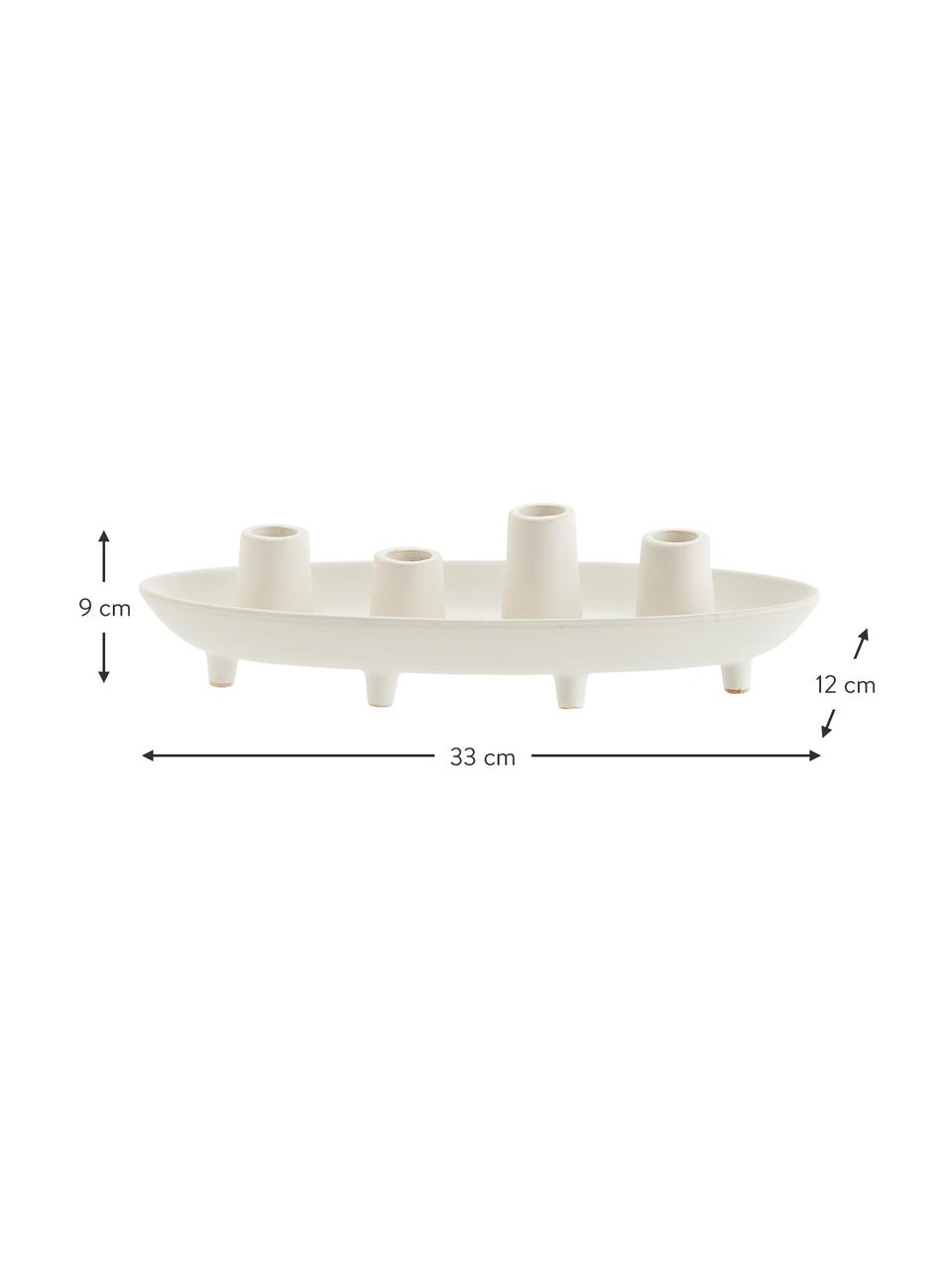 Candeliere in gres bianco crema Boat, Gres, Bianco crema, Larg. 33 x Alt. 9 cm