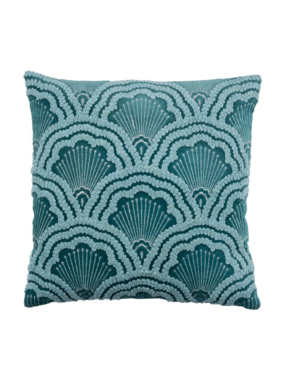 Housse de coussin en velours brodé 45x45 Chelsey, Bleu pétrole