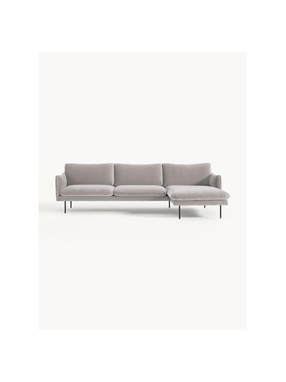 Samt-Ecksofa Moby, Bezug: Samt (Hochwertiger Polyes, Gestell: Massives Kiefernholz, Samt Greige, B 280 x T 160 cm, Eckteil rechts