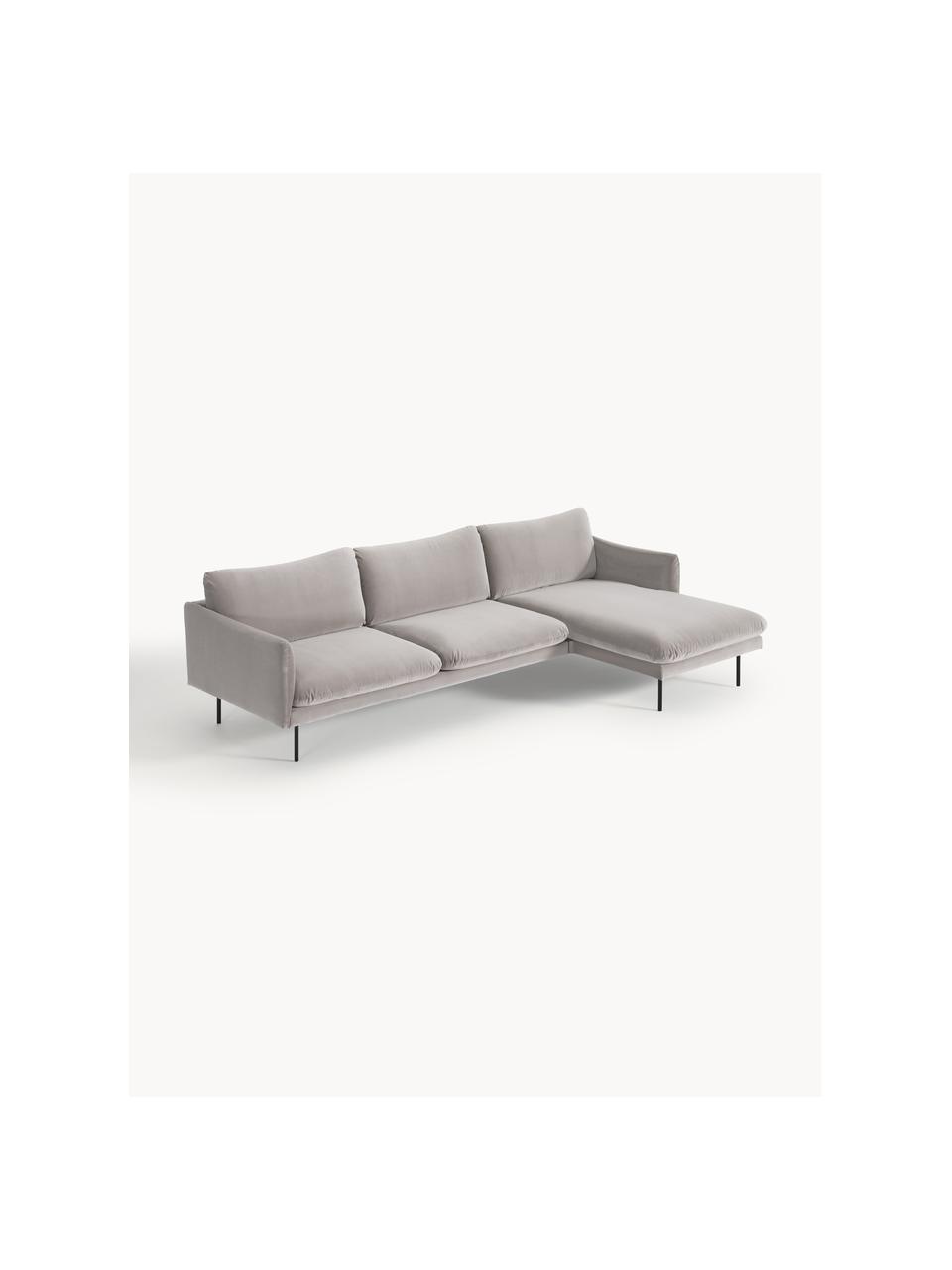 Samt-Ecksofa Moby, Bezug: Samt (Hochwertiger Polyes, Gestell: Massives Kiefernholz, Samt Greige, B 280 x T 160 cm, Eckteil rechts