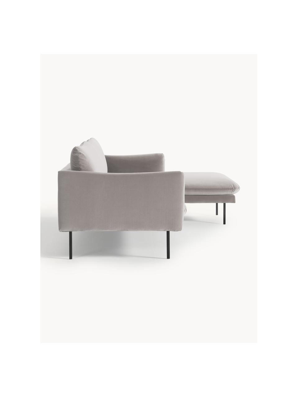 Samt-Ecksofa Moby, Bezug: Samt (Hochwertiger Polyes, Gestell: Massives Kiefernholz, Füße: Metall, pulverbeschichtet, Samt Greige, B 280 x T 160 cm, Eckteil rechts