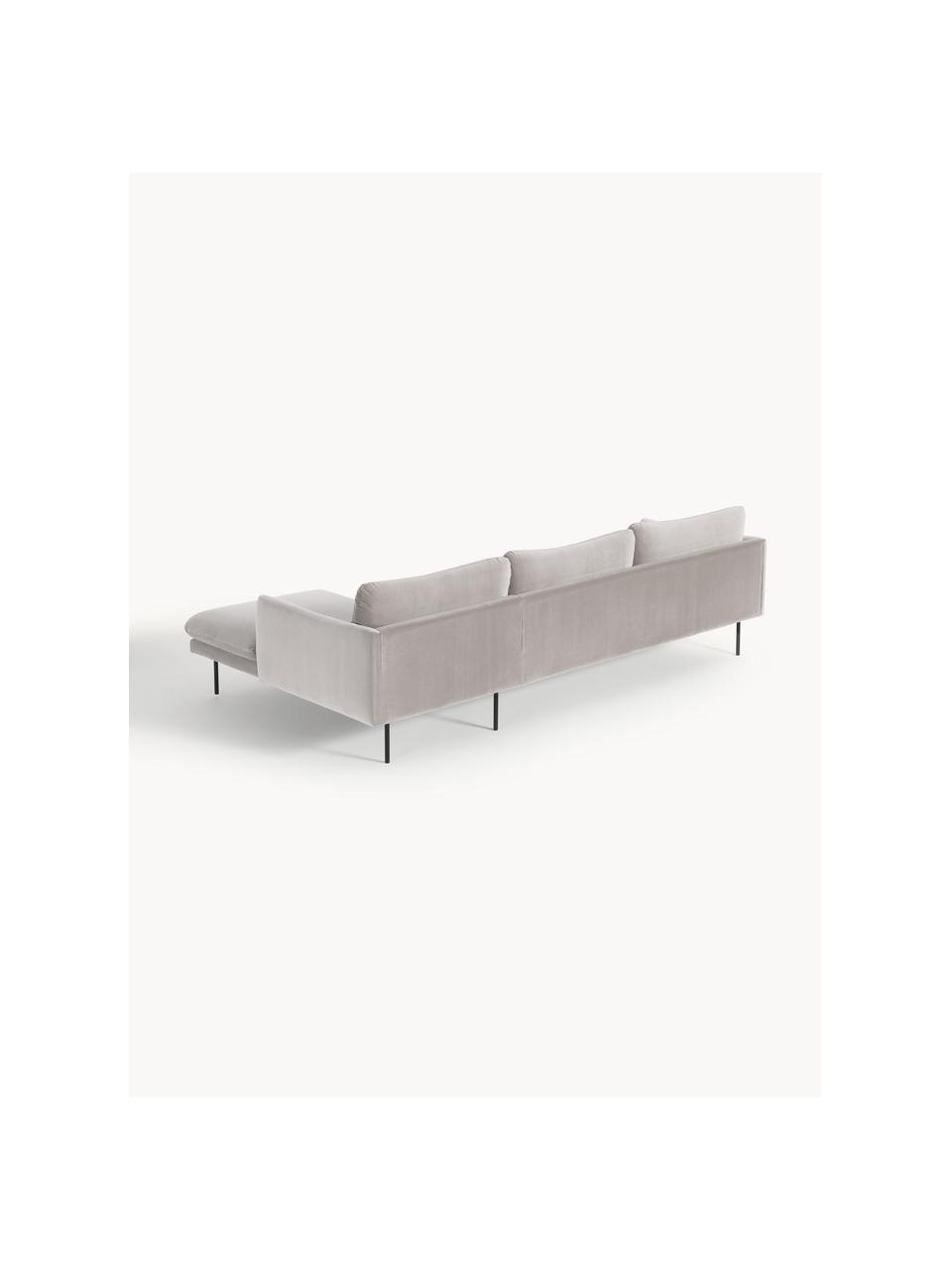 Divano angolare in velluto Moby, Rivestimento: velluto (rivestimento in , Struttura: legno di pino massiccio, Piedini: metallo verniciato a polv, Velluto greige, Larg. 280 x Prof. 160 cm, chaise longue a destra