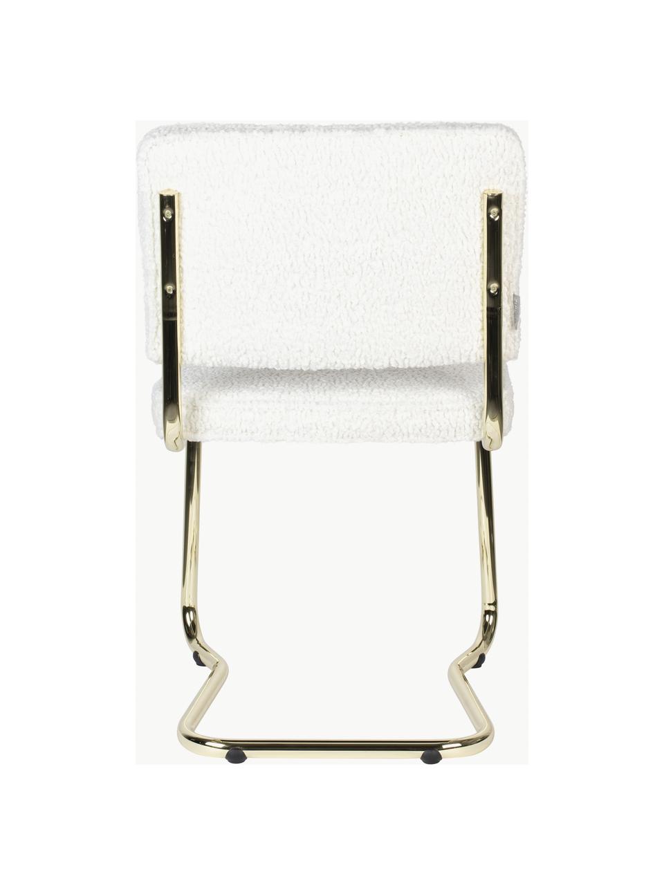 Chaises cantilever en tissu peluche Kink, 2 pièces, Peluche blanc, cadre laiton, larg. 48 x prof. 48 cm