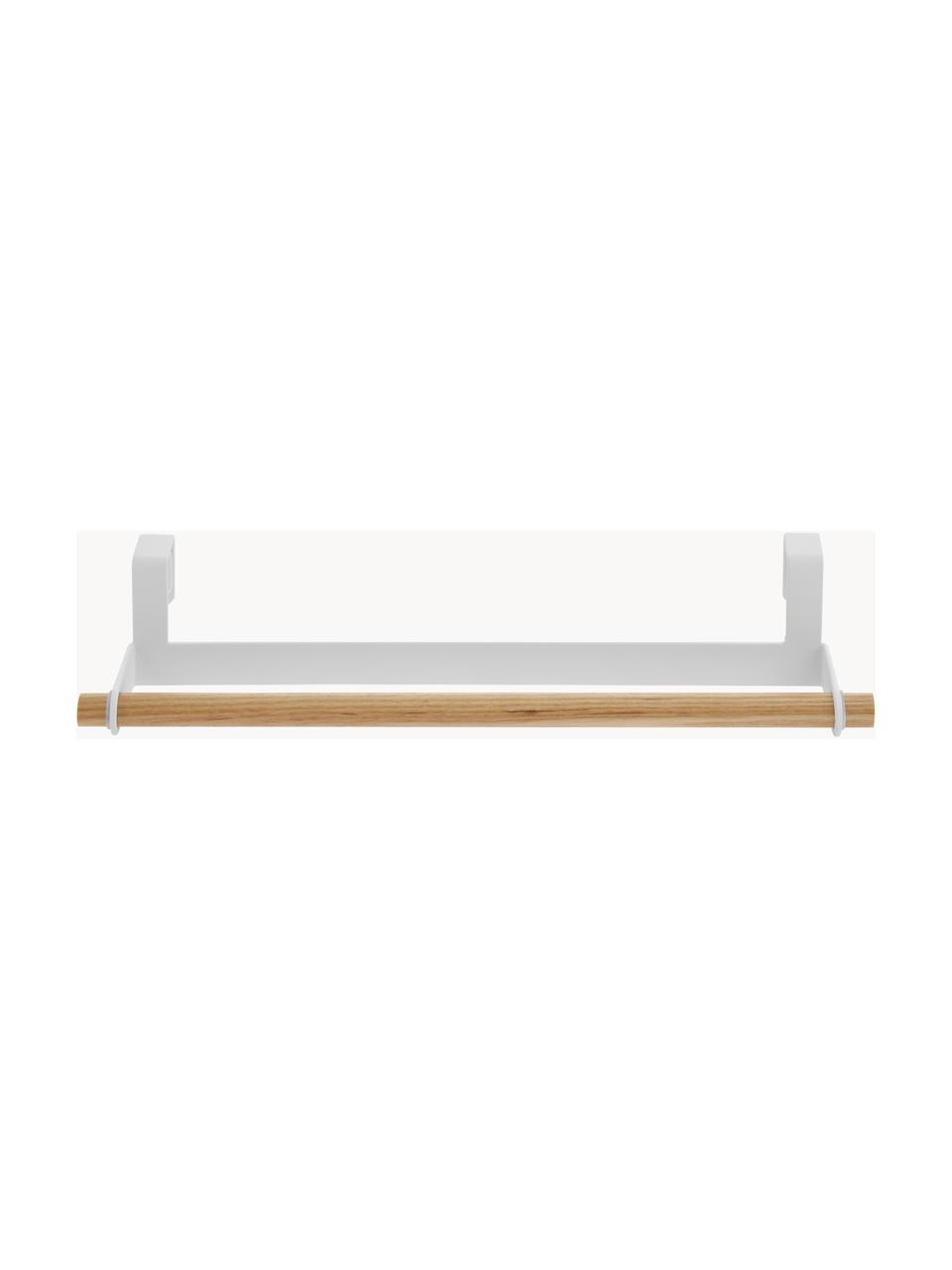 Handtuchhalter Tosca, Halter: Stahl, beschichtet, Stange: Holz, Weiß, Helles Holz, B 33 x H 6 cm