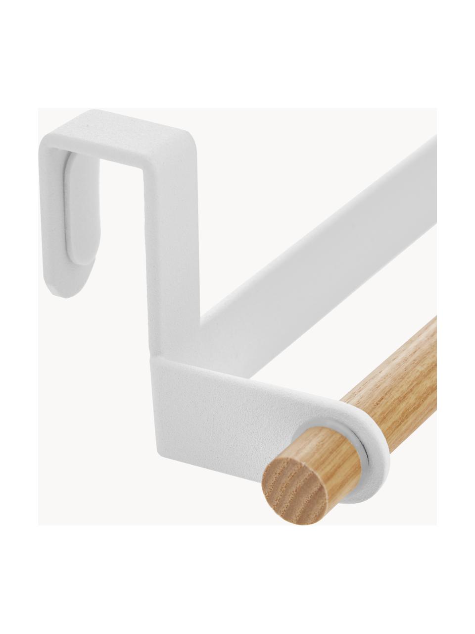 Porta asciugamani Tosca, Asta: acciaio rivestito, Asta: legno, Bianco, legno, Larg. 33 x Alt. 6 cm