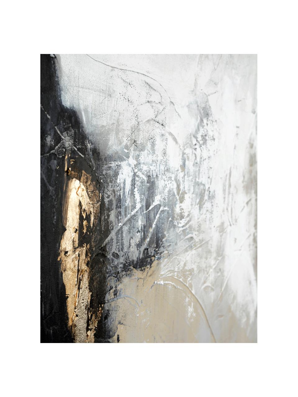 Ručně malovaný obrázek na plátně s dřevěným rámem White Noir, Černá, bílá, béžová, zlatá, Š 92 cm, V 120 cm