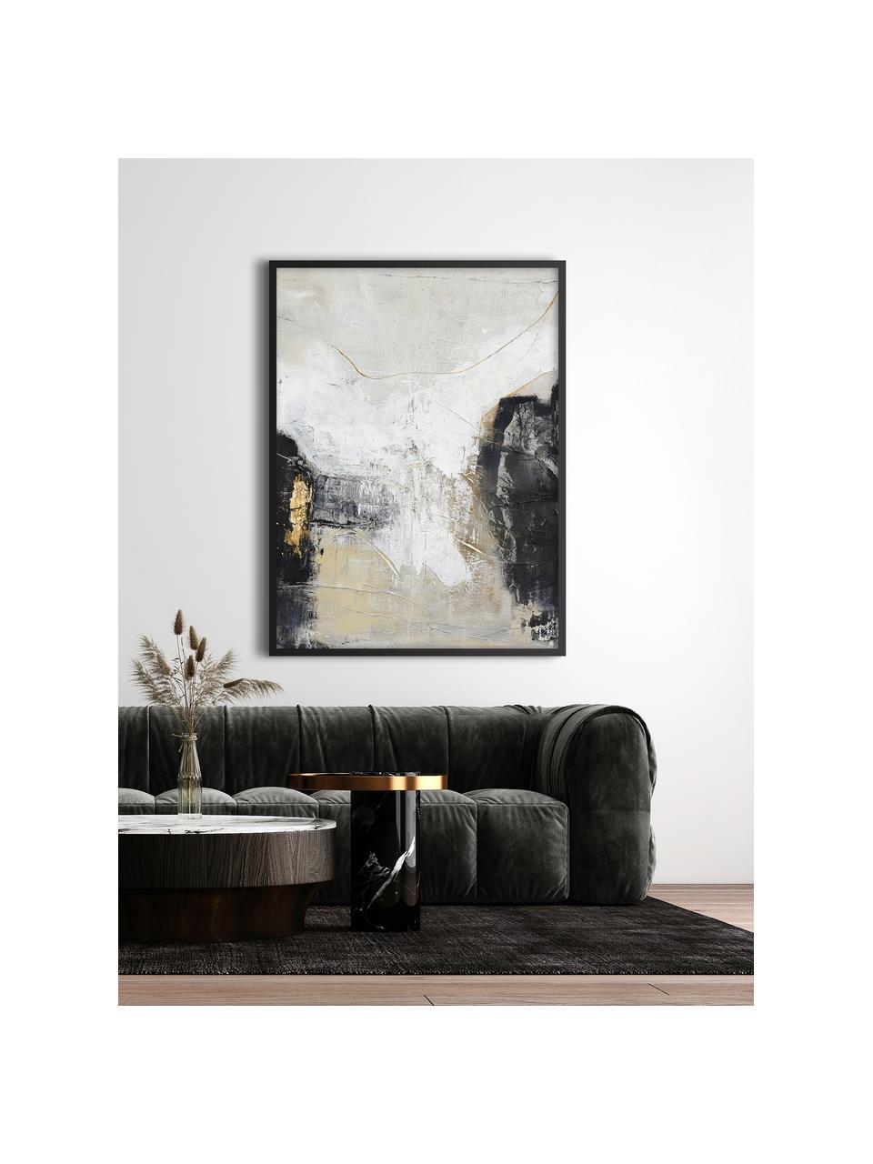 Ručně malovaný obrázek na plátně s dřevěným rámem White Noir, Černá, bílá, béžová, zlatá, Š 92 cm, V 120 cm