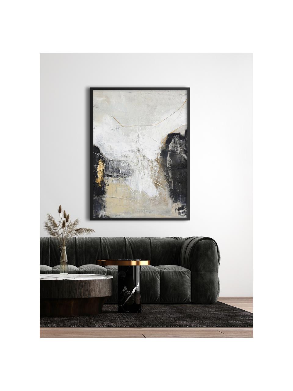 Quadro dipinto a mano con cornice in legno White Noir, Cornice: legno di quercia rivestit, Tonalità beige e grigie, Larg. 92 x Alt. 120 cm
