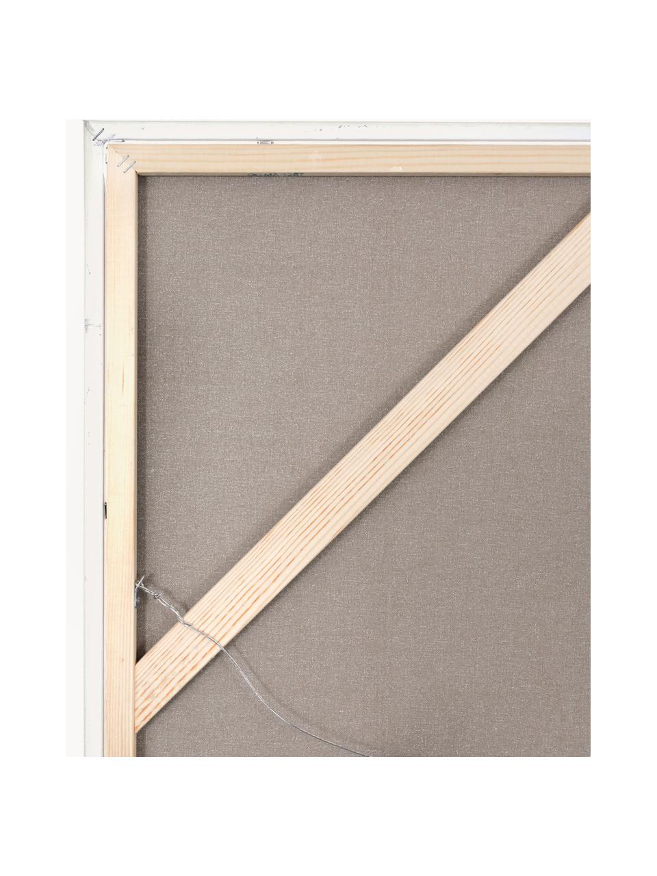 Handbeschilderde canvasdoek White Noir met houten frame, Lijst: eikenhout, gecoat, Beige- en grijstinten, B 92 x H 120 cm