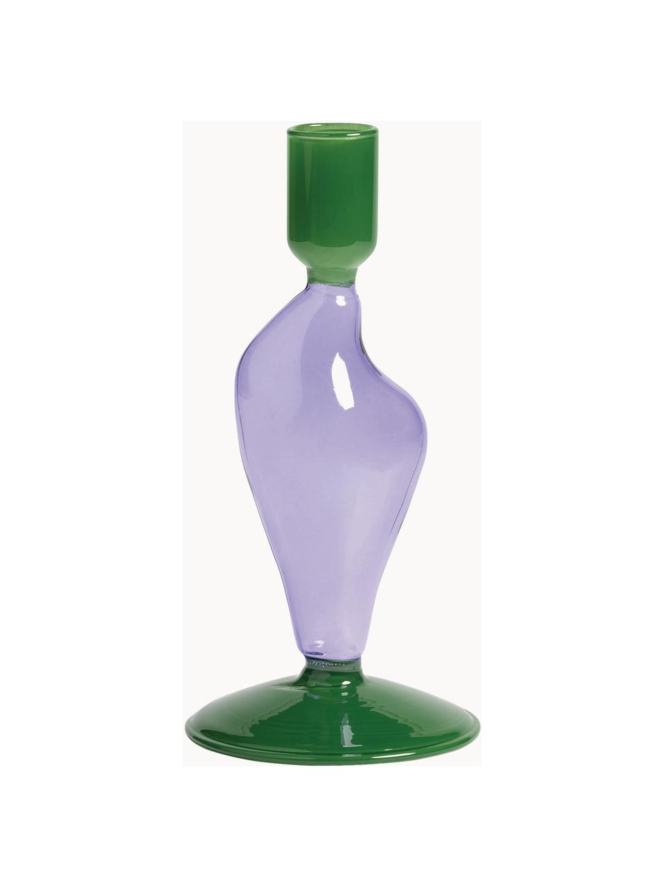 Świecznik ze szkła Flux, Szkło, Lila, ciemny zielony, Ø 8 x W 17 cm