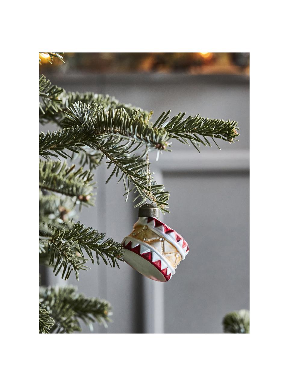 Décorations de sapin de Noël peintes à la main Tambur, 4 pièces, Verre, Rouge, blanc, doré, Ø 5 x haut. 5 cm